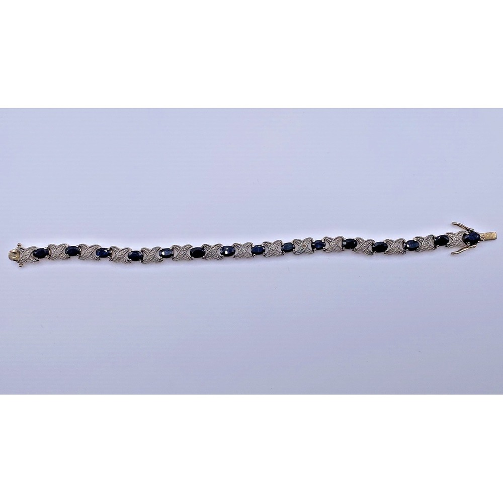 Vtg DBJ Dee Berkley Blue Stone XO Tennis Bracelet 7 1/4" Gold Over 925 Sterling - Picture 8 of 10